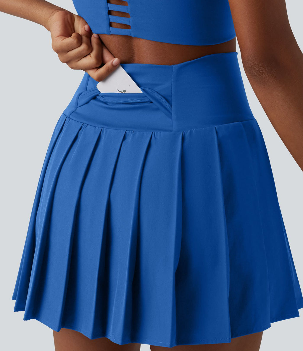 Jupe de danse courte plissée 2-en-1 Breezeful™ taille haute séchage rapide avec ourlet asymétrique et poches – Version longue