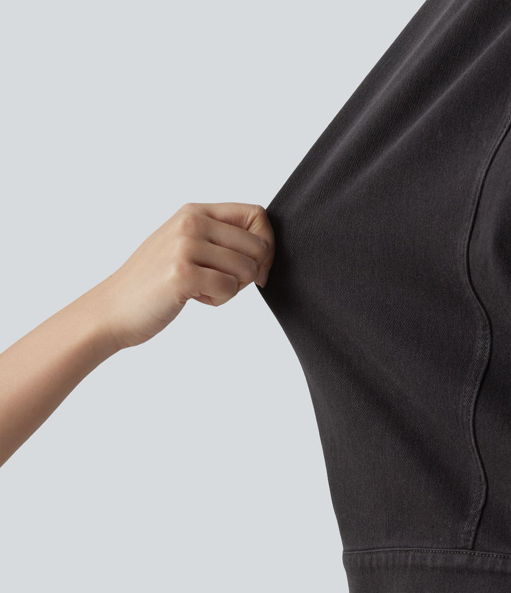 Halara Flex™ Veste décontractée en jean col rond manches longues avec poches