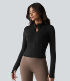 SoftlyZero™ Plush Veste de yoga col montant à manches longues avec trous pour les pouces, dos torsadé, empiècements en mesh respirant et poches