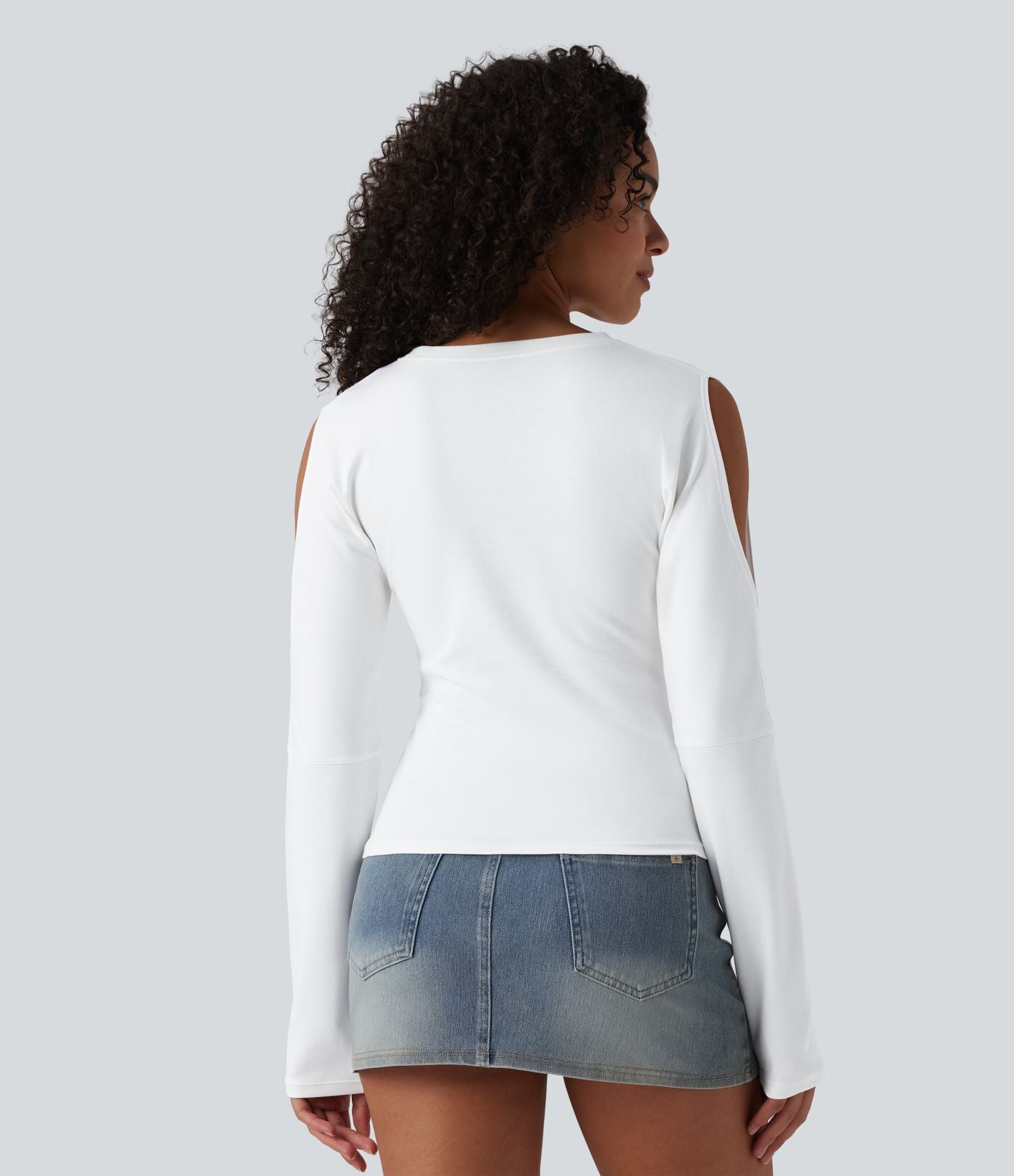T-shirt décontracté en coton col rond manches longues découpes