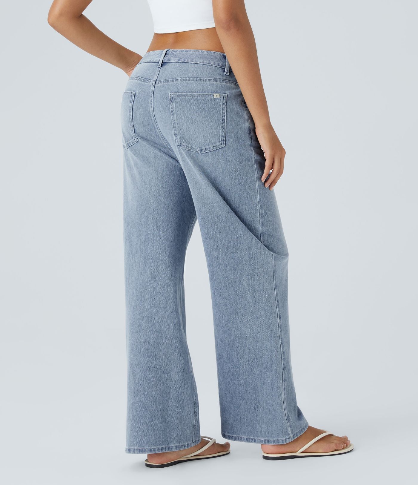 Jean Casual Halara Flex™ Taille Mi-Haute à Jambes Larges Tricot Extensible Lavé avec Poches Multiples