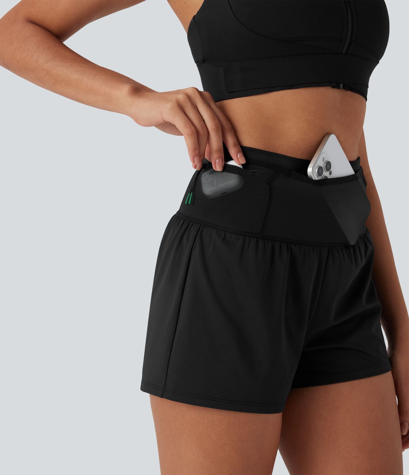 Short de course SpeedWave™ taille haute mesh contrastant 2-en-1 séchage rapide avec multiples poches