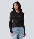 Haut de sport col rond imprimé léopard transparent à manches longues sans couture OneForm Seamless Flow