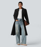 Manteau polaire long ceinturé manches longues avec poches