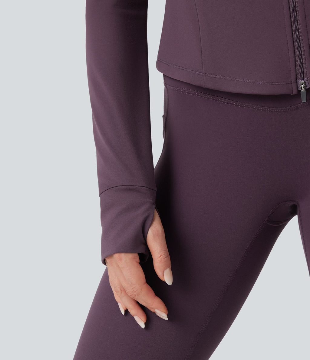 Veste de yoga Halara UltraSculpt™ col montant froncée push-up manches longues à trous pouces avec poches