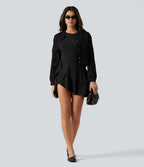 Robe mini SoftlyZero™ Airy effet frais InstantCool à manches longues, encolure arrondie et volants superposés