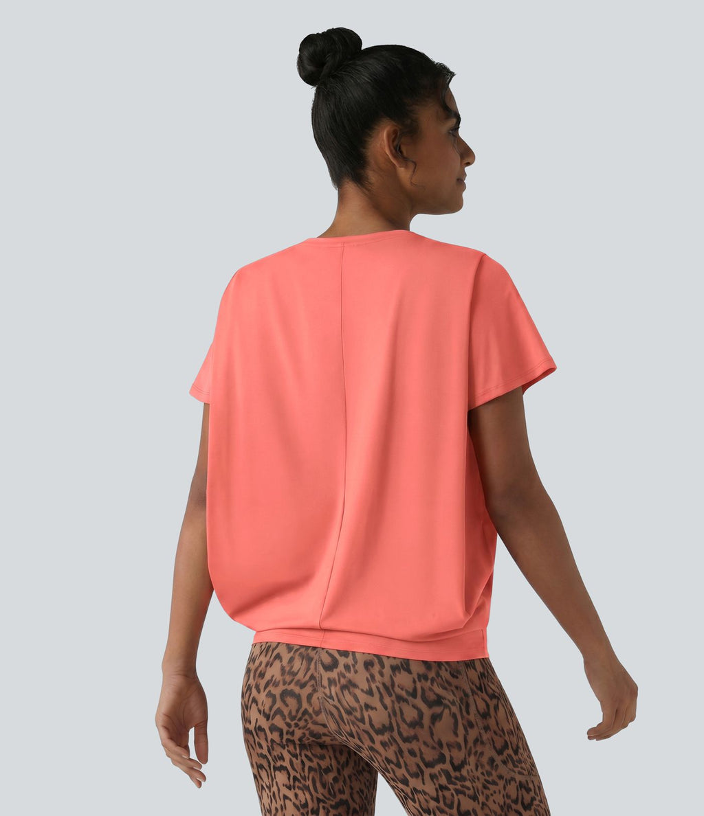 Haut de sport col rond manches courtes effet frais InstantCool avec fronces, protection solaire UPF50+