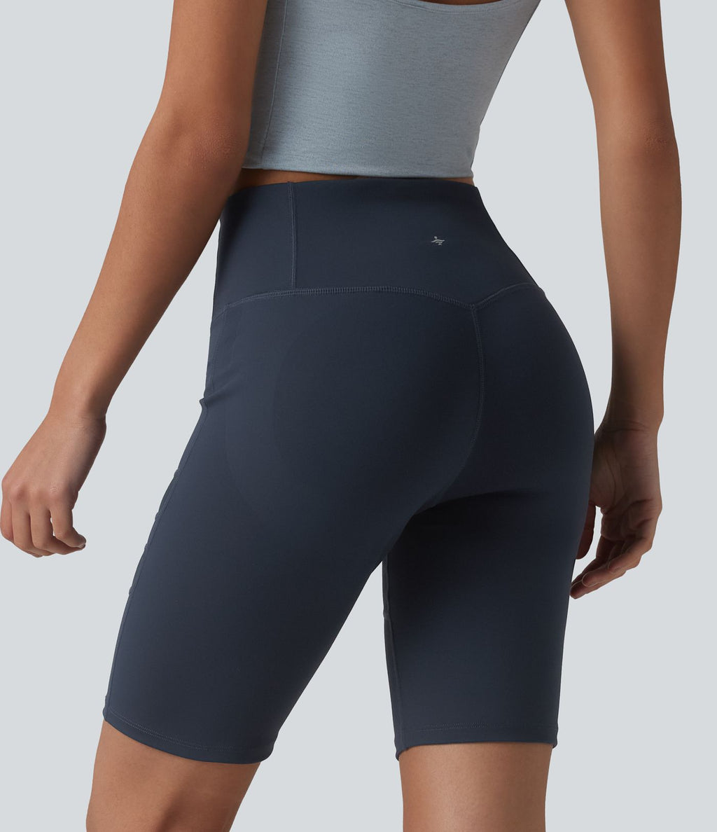 Short cycliste décontracté DayStretch taille haute gainant et push-up avec empiècement en mesh contrasté, 24 cm, poche