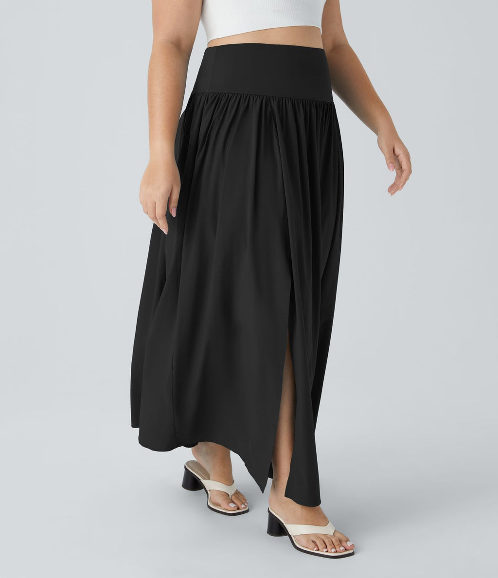 Breezeful™ Jupe Maxi Casual Grande Taille 2-en-1 à Taille Haute Plis et Fente à Séchage Rapide et Fluide