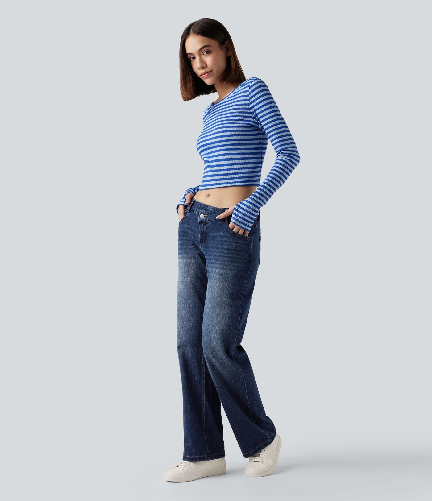 Jean décontracté Halara Flex™ asymétrique jambe droite taille basse avec poches