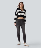 Jean skinny 7/8 décontracté taille mi-haute délavé Halara Flex™ avec poches