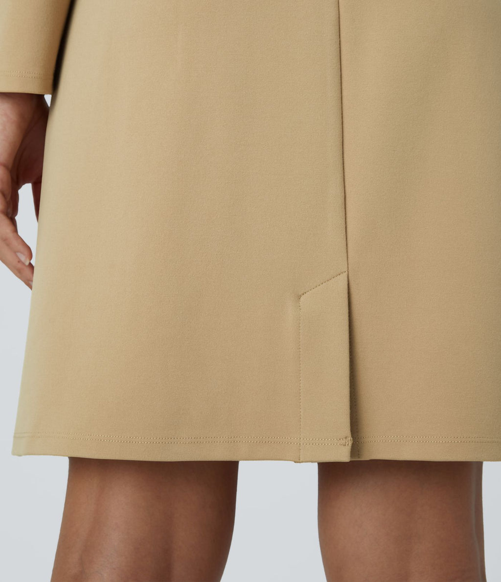 Robe de travail mini ajustée col rond à épaulettes à manches longues et ourlet