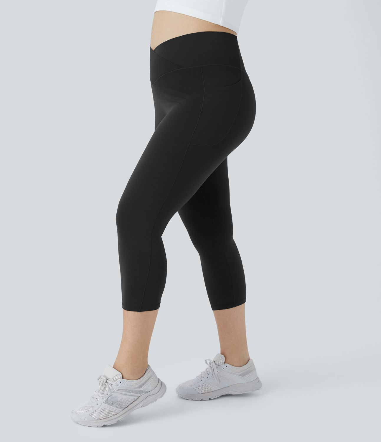 Softlyzero™ Legging Capri de Yoga Grande Taille Taille Haute avec Poche et Découpe Croisée