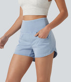 Halara Flex™ Short casual en jean skinny gainant taille haute à ourlet arrondi avec poches