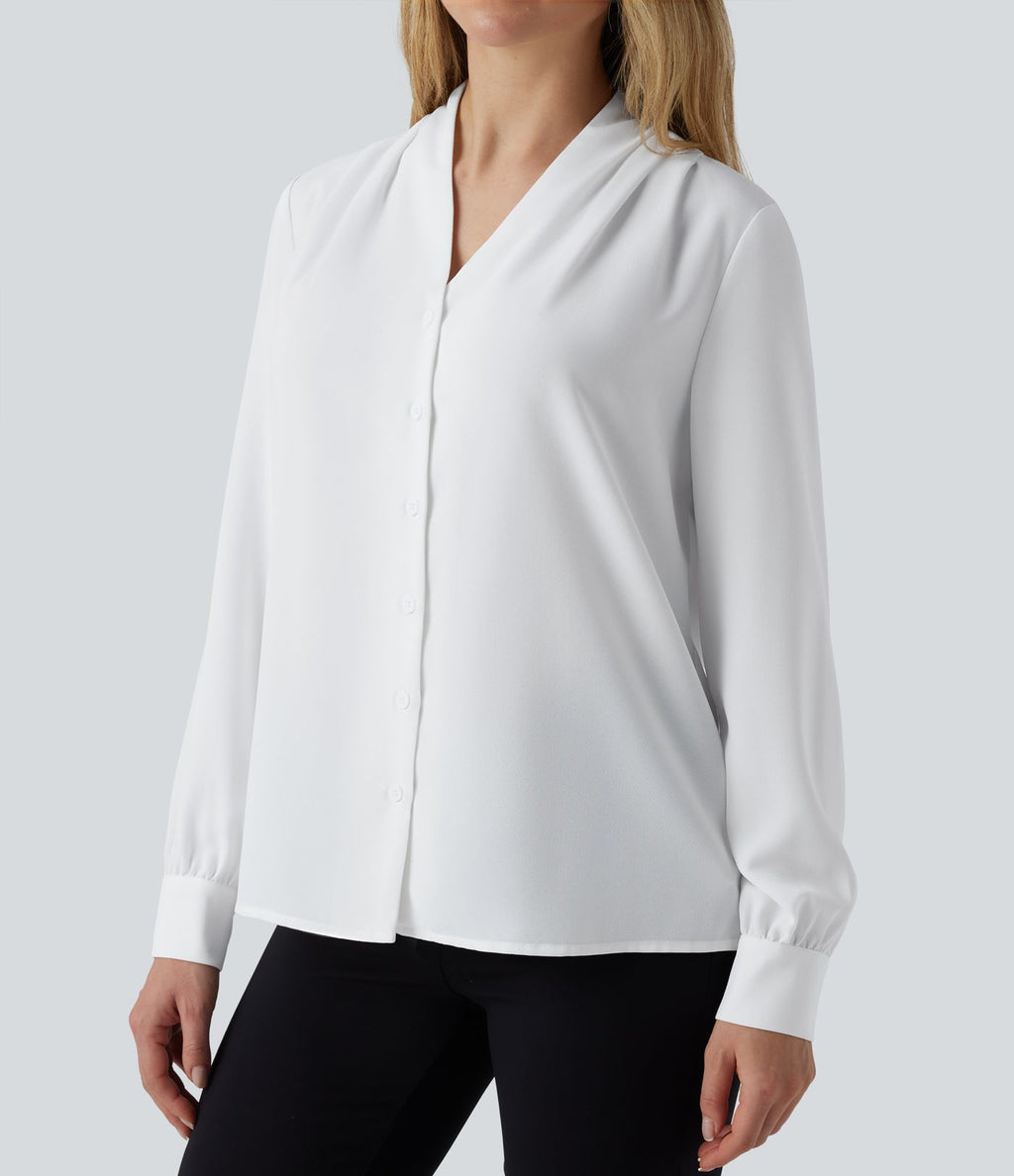 Chemise de travail décontractée col V manches longues avec boutonnage