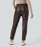 Pantalon fuselé 7/8 décontracté PU molleton extensible taille haute avec cordon et poches
