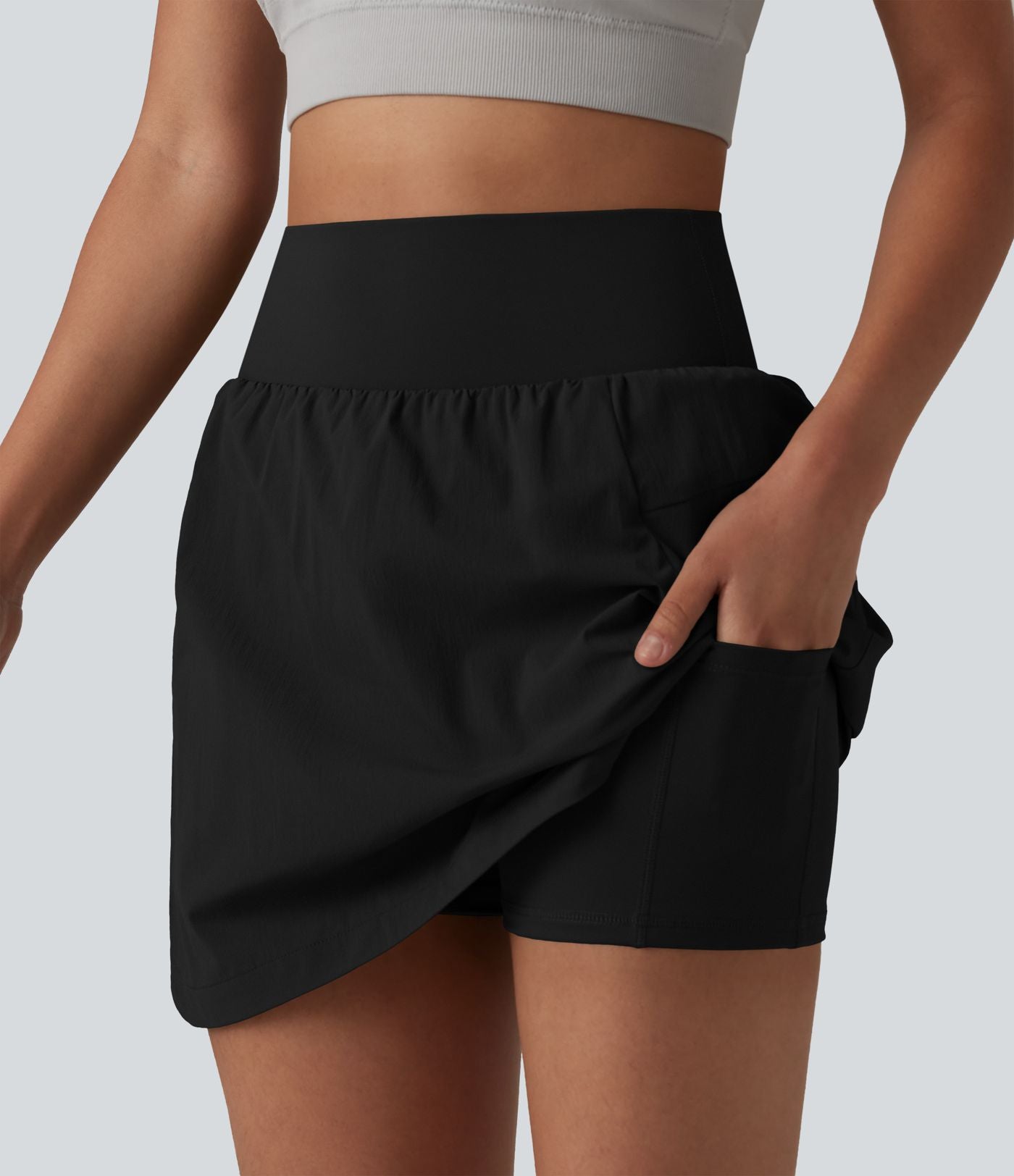 Jupe-short mini 2-en-1 taille haute ourlet arrondi avec poches pour la randonnée