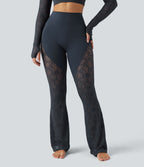 Pantalon de yoga évasé gainant taille haute avec dentelle contrastée et poche Halara UltraSculpt™