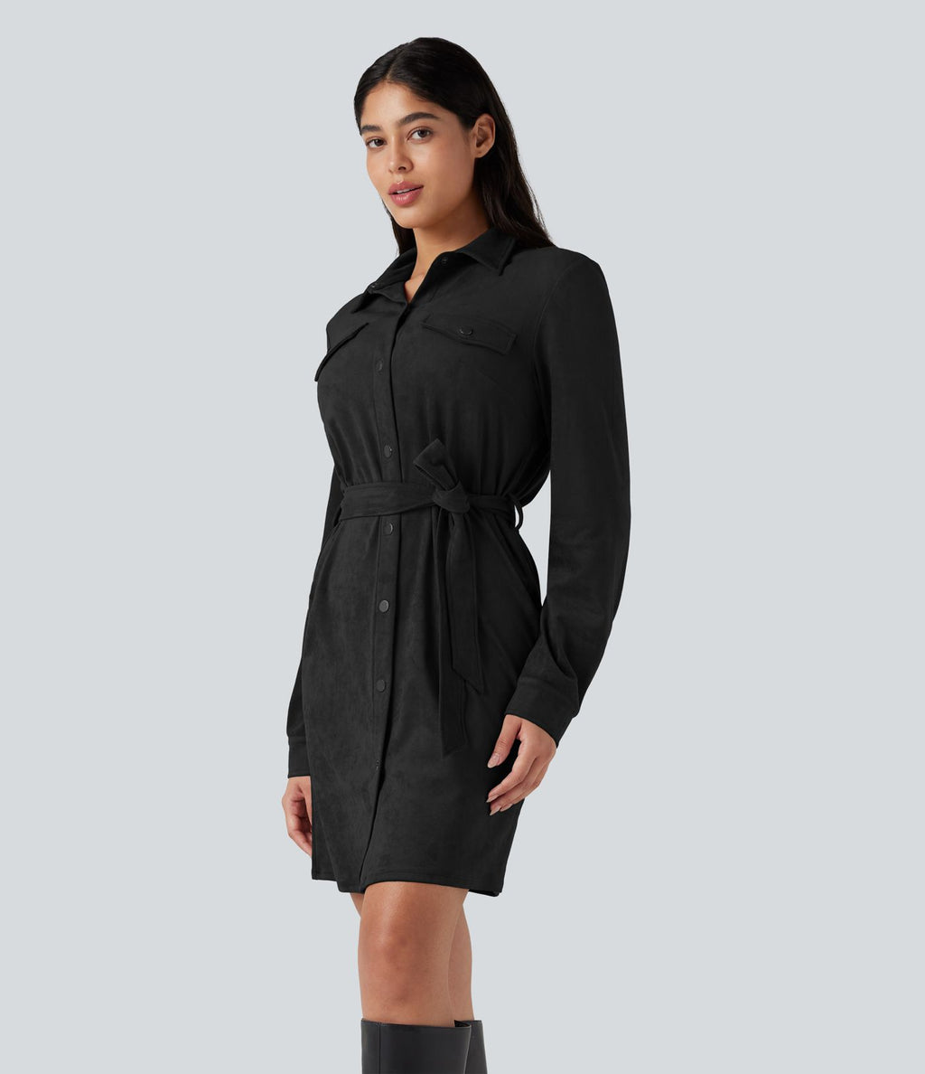 Robe courte col tailleur manches longues