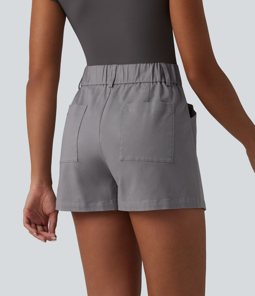 Short tailleur chino taille haute en coton, coupe ample, avec poches