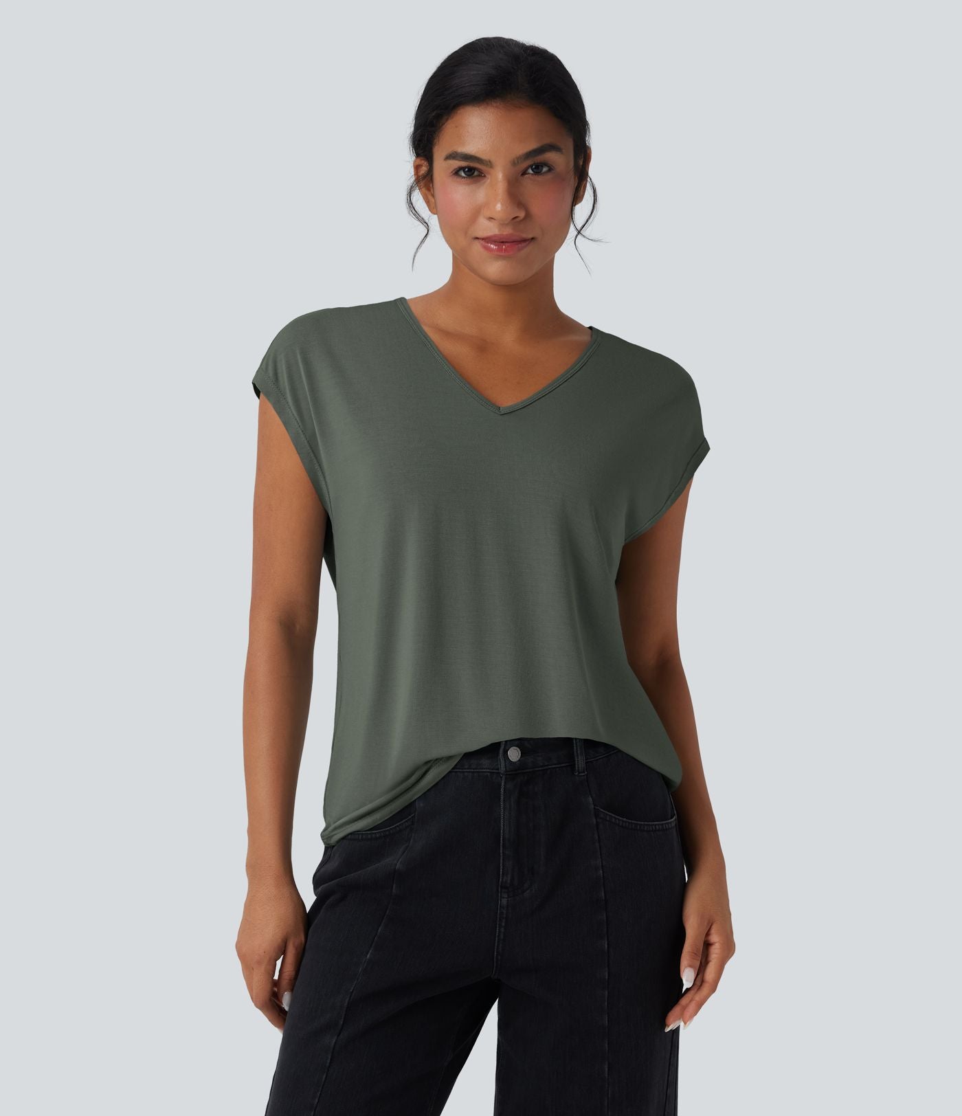 T-shirt casual col V manches courtes