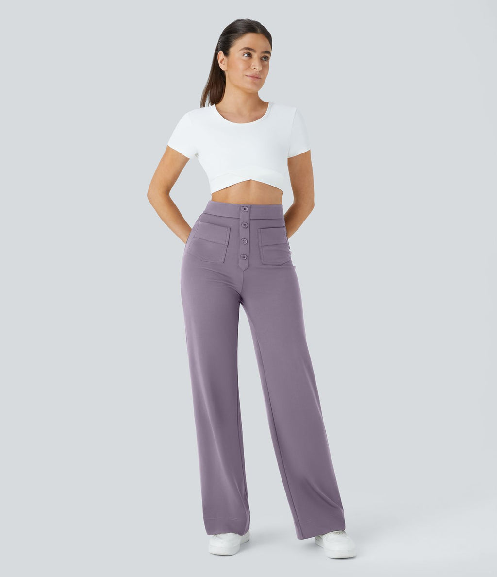 Pantalon taille haute coupe droite DayStretch avec poches