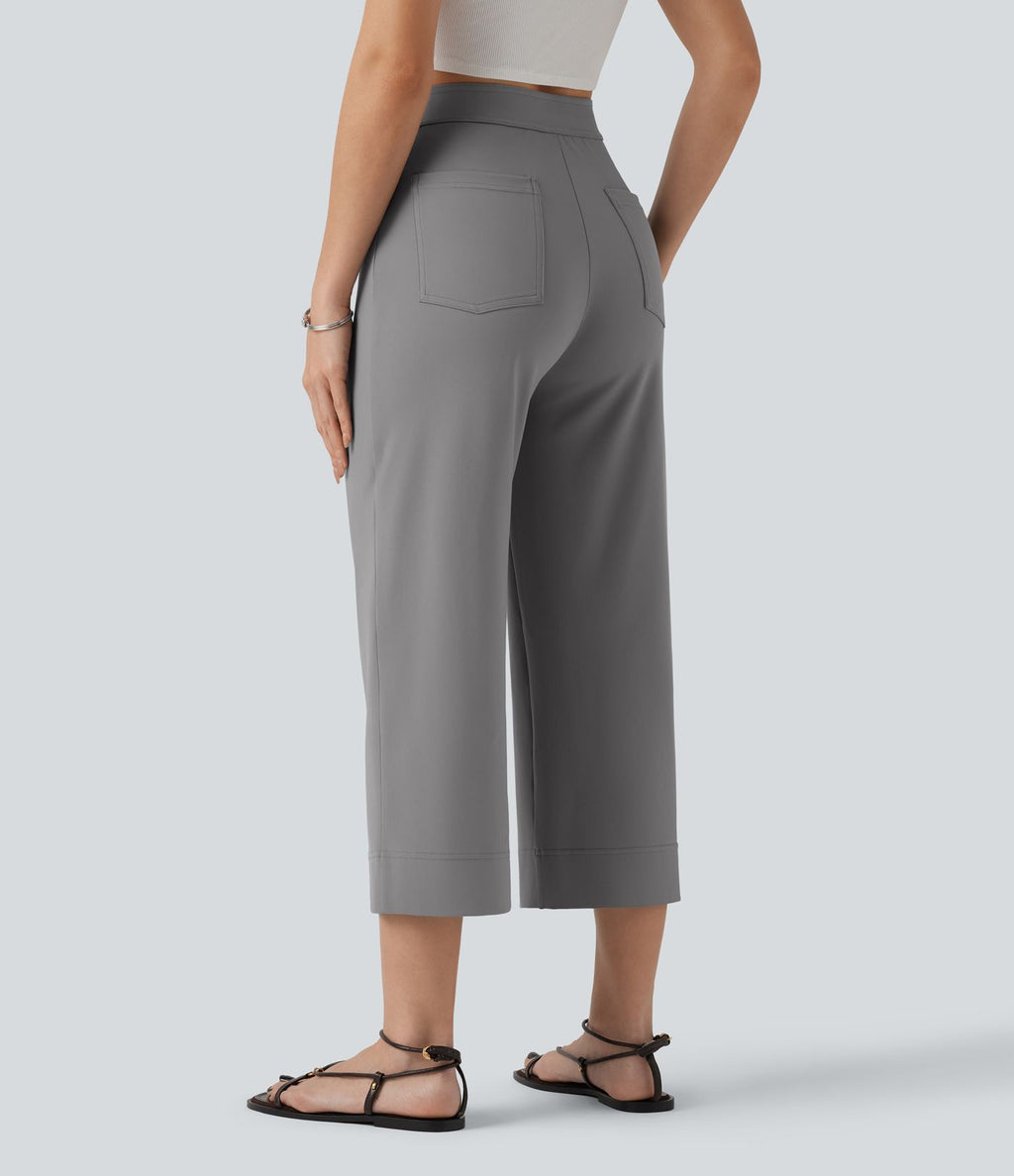 Pantalon coupe droite DayStretch décontracté court, taille haute, à poches