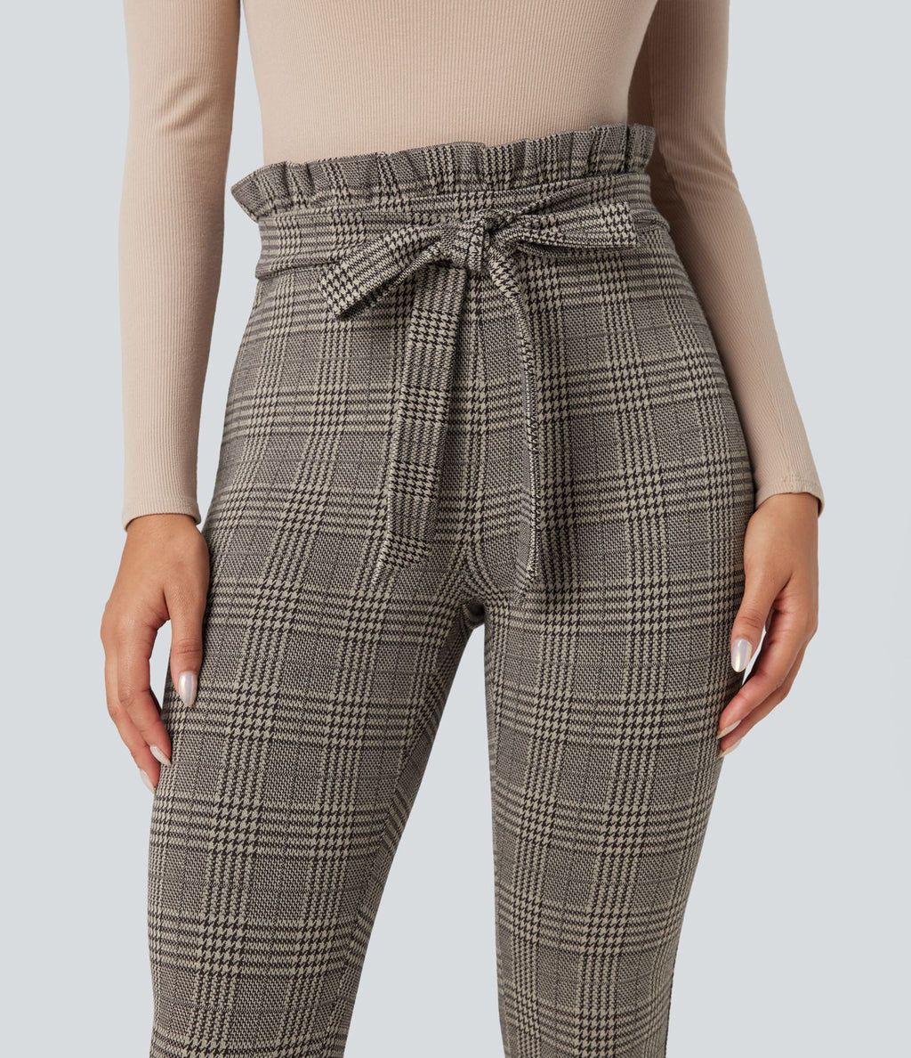 Pantalon tailleur skinny Halara Flex™ paper bag pied-de-poule carreaux taille haute à nœud avec poches