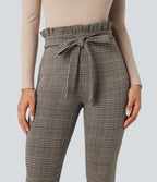 Pantalon tailleur skinny Halara Flex™ paper bag pied-de-poule carreaux taille haute à nœud avec poches