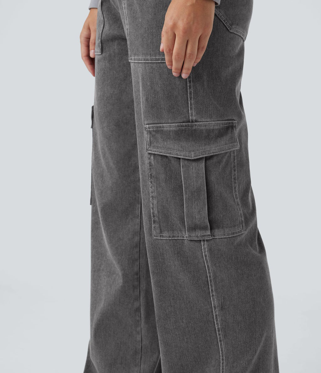 Halara Flex™ Taille Mi-Haute Multiples Poches Jambe Droite Jean Cargo Décontracté Extensible
