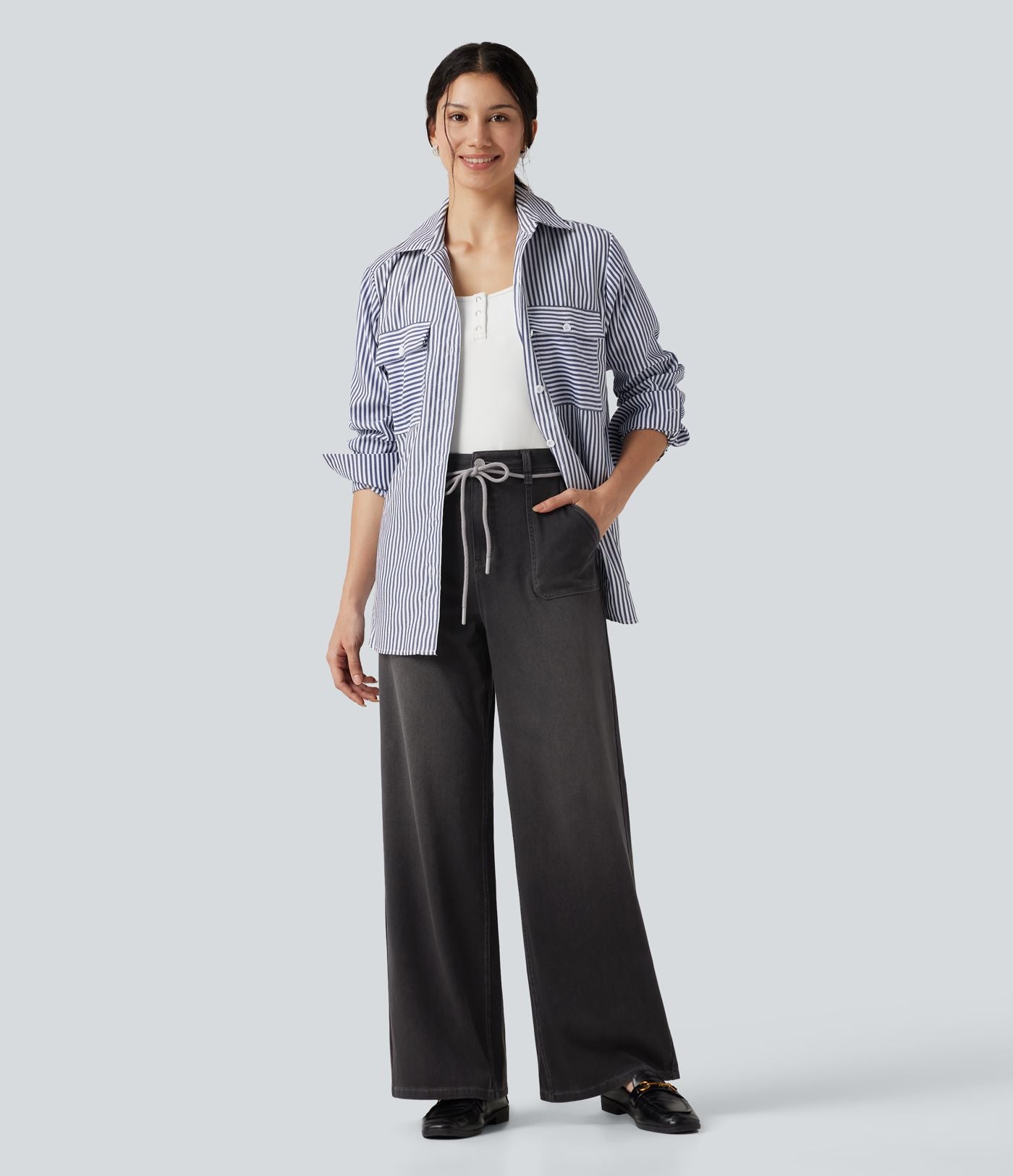 Jean droit baggy Halara Flex™ taille mi-haute avec cordon ajustable et poches