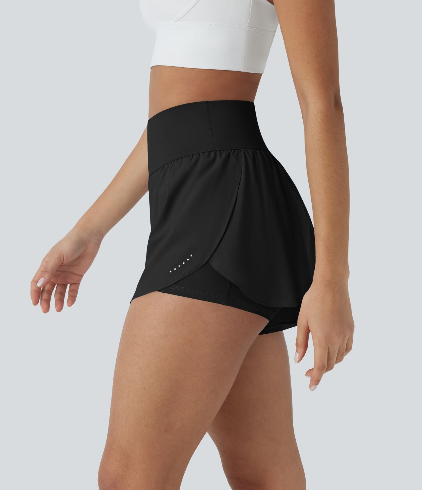 Softlyzero™ QuickDry Short de course à pied 2-en-1 taille haute à ourlet croisé avec pois réfléchissants et poches latérales