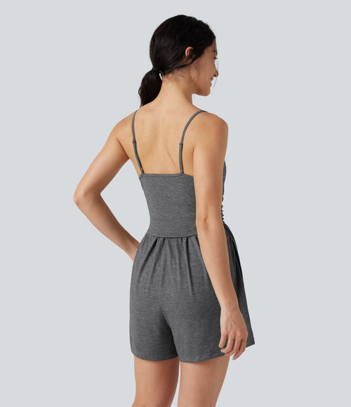 Combi-short casual 2-en-1 chiné froncé avec brassière intégrée et poches — Édition Easy Peasy