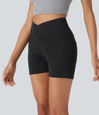 Halara Flex™  Shorts 7,5cm Denim Casual Taille Haute Poches Latérales Croisées en Maille Extensible