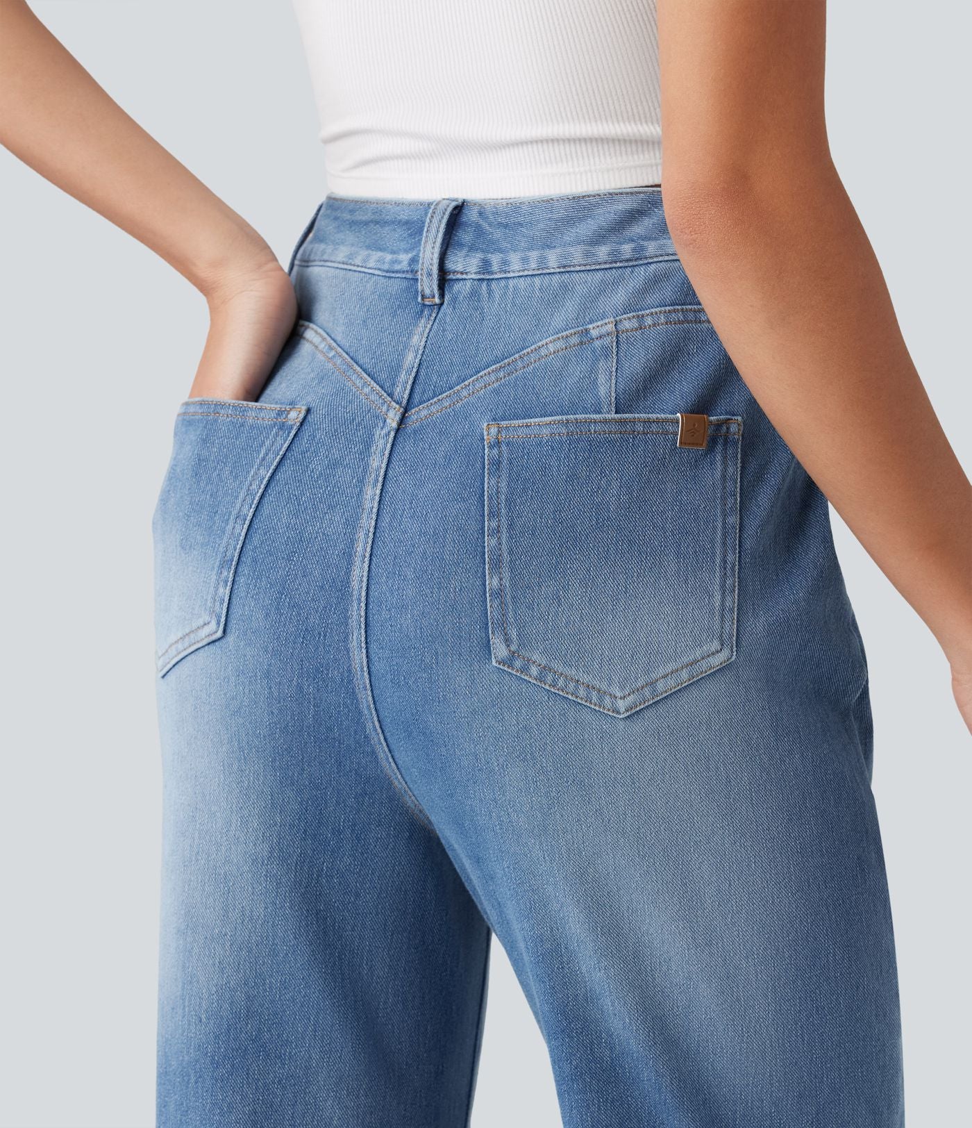 Jean droit taille haute Halara Flex™ délavé avec poches