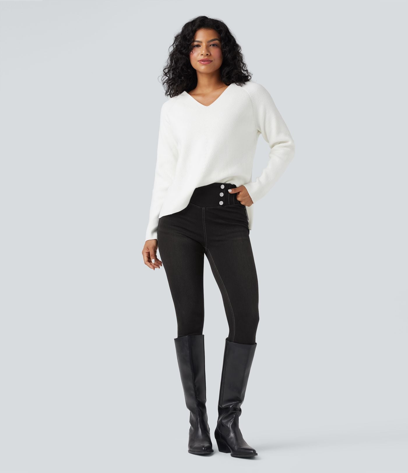 Legging 7/8 skinny en denim Halara Flex™ taille haute gainant avec poches