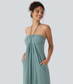 Robe longue dos nu à nouer avec soutien-gorge intégré et poches