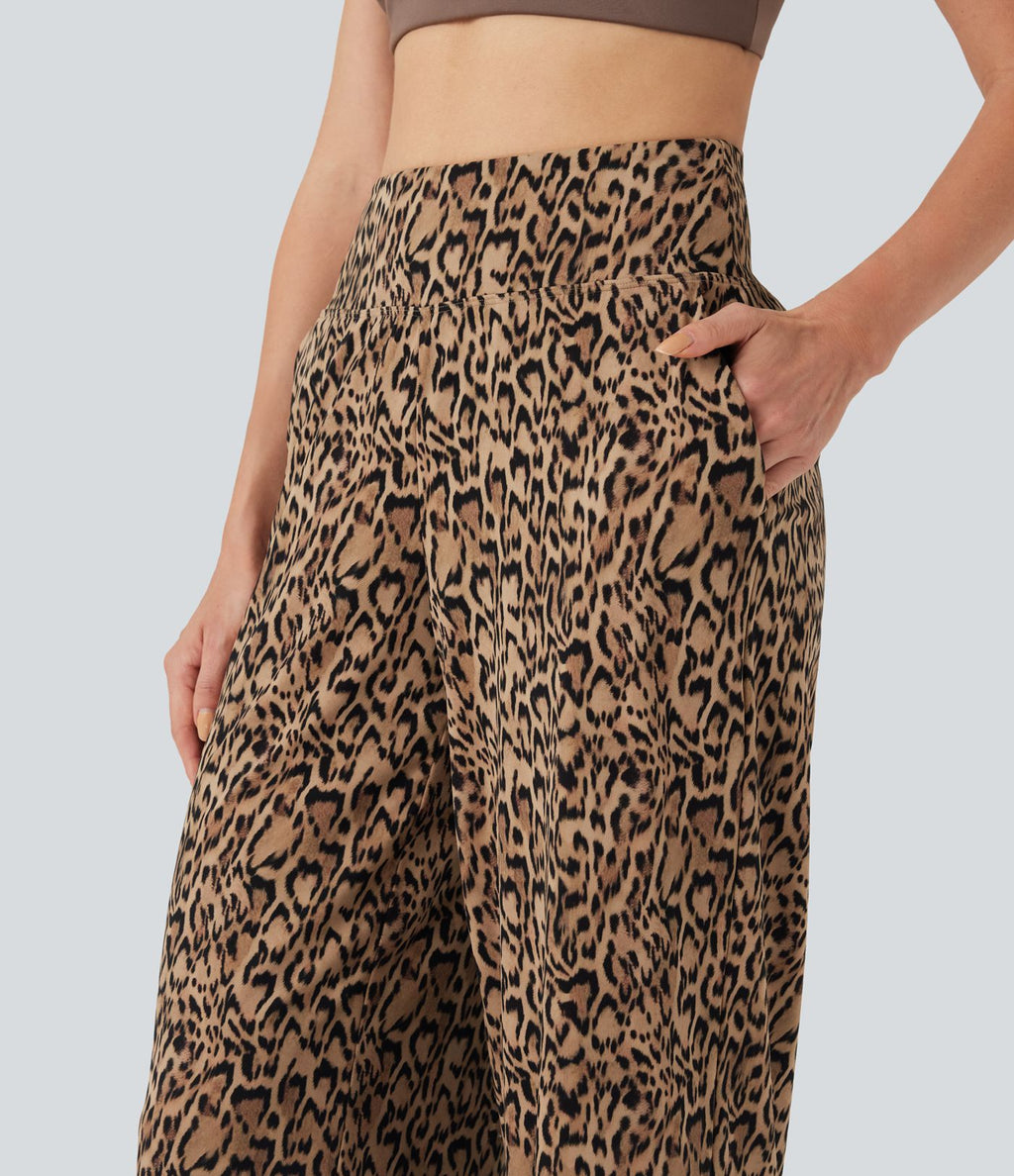 Pantalon de yoga large Halara UltraSculpt™ taille haute imprimé léopard avec poches