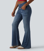 Halara Flex™ Jean évasé décontracté taille mi-haute en lyocell délavé avec poches