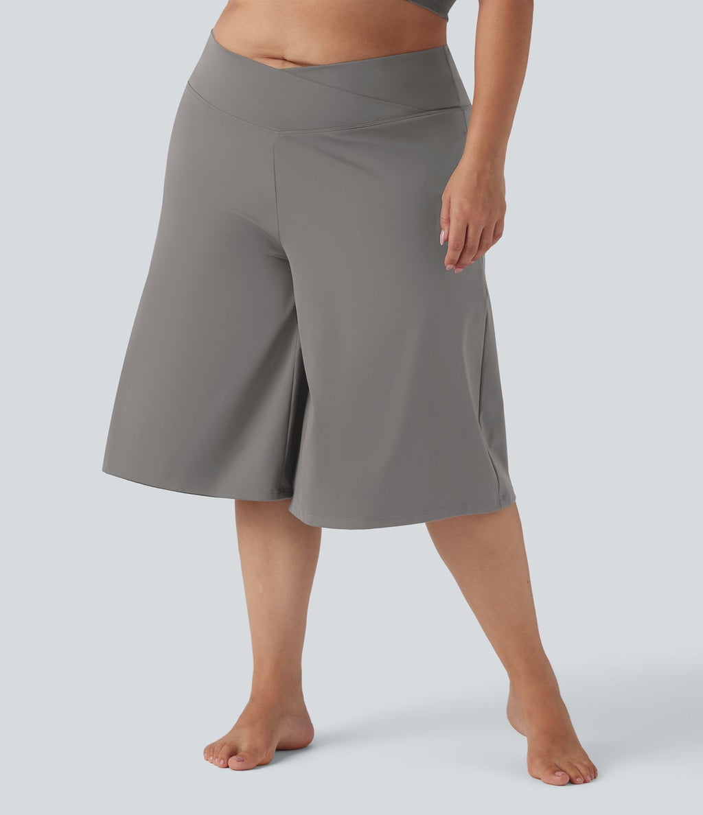 Pantalon corsaire grande taille large SoftlyZero™ Airy taille haute croisée effet frais InstantCool avec poches