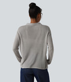 Pull casual en lyocell et lin à col polo et manches longues