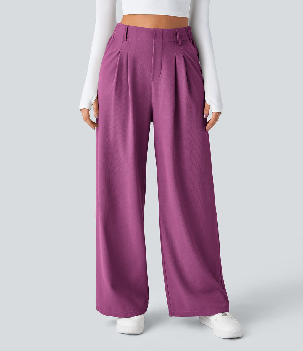 Pantalon Tailleur Large Fluide Halara Flex™ Gaufré Taille Haute Poches Latérales