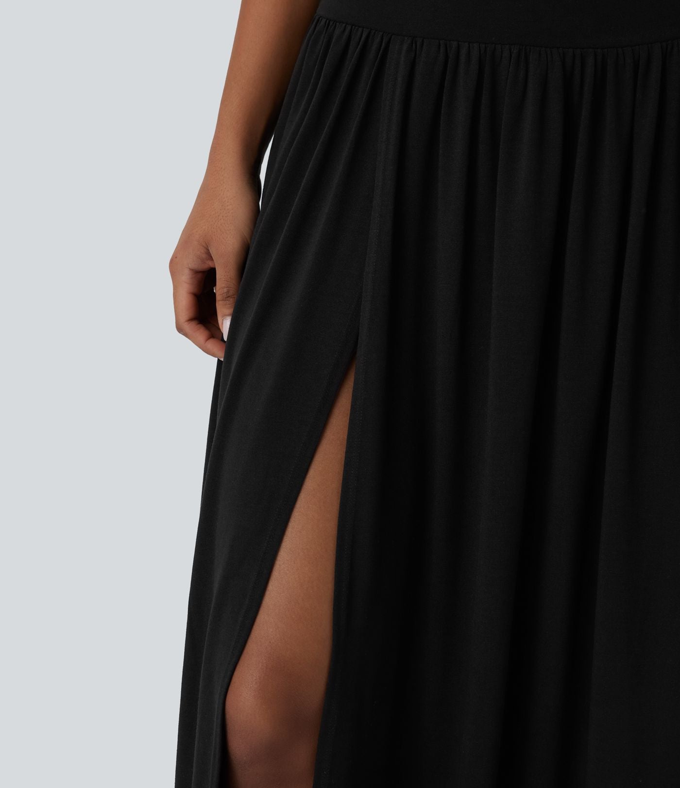 Jupe décontractée maxi fluide 2-en-1 taille haute avec fente