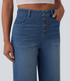 Halara Flex™ Jean large casual raccourci taille haute en lyocell drapé, avec poches