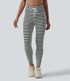 Legging yoga 7/8 taille haute à rayures et cordon de serrage avec poches