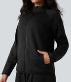 Veste polaire de randonnée chiné col montant manches longues avec fermeture éclair et poches