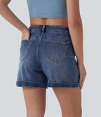 Halara Flex™ Short en denim taille mi-haute ourlet retroussé 12,5 cm avec poches