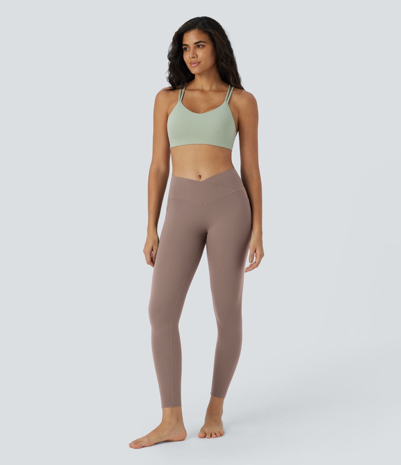 Halara UltraSculpt™ Legging Yoga 7/8 à Taille Haute Croisée avec Contrôle du Ventre et Push-up Toucher Frais Poches Latérales