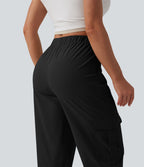 Pantalon décontracté coupe droite taille mi-haute avec poches