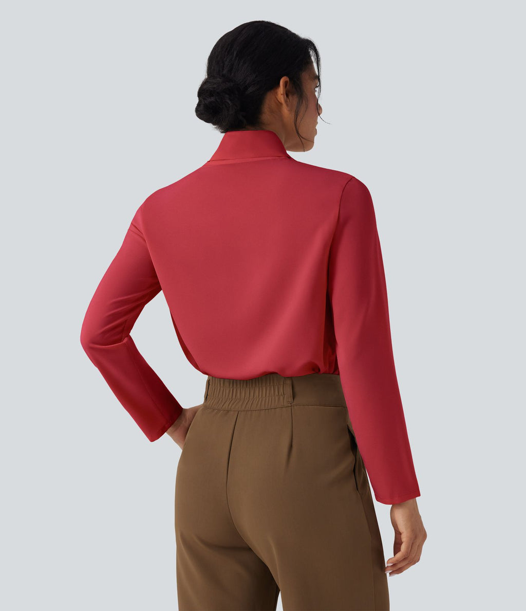 Chemise esprit bureau défroissage facile avec col foulard et manches longues